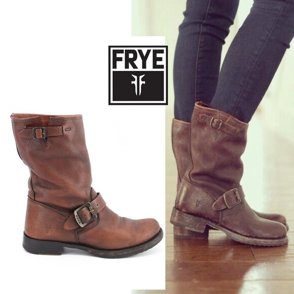 FRYE Harness Boots Size 9 Brown Leather Short Moto Biker VERONICA Booties Sz. 9 - Picture 1 of 10